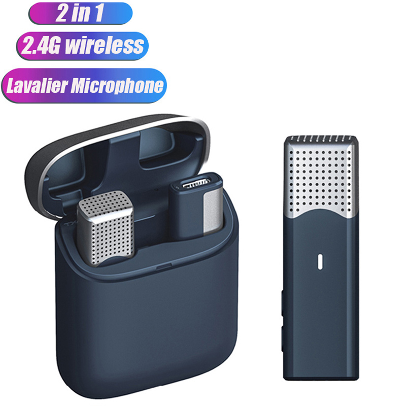 2.4G Wireless Lavalier Microphone Portable Audio Video Recording Mic for iPhone Android Live Broadcast Gaming Phone Microfonoe_voghion.com