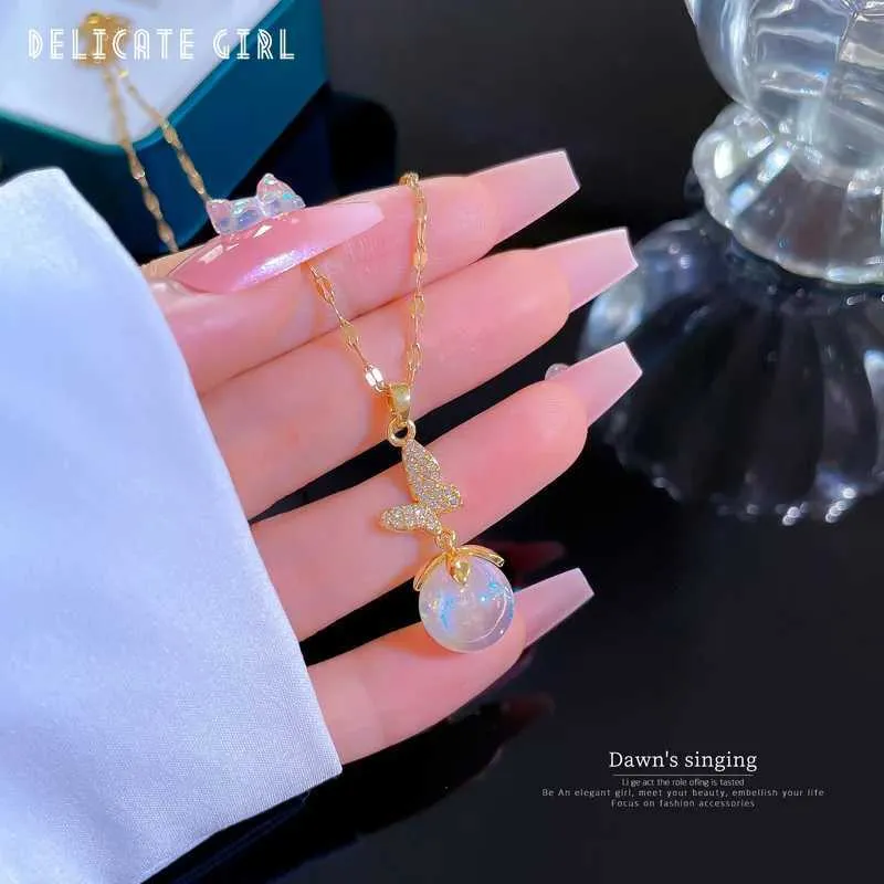 Collane con ciondolo in acciaio inossidabile 316L, ciondolo a forma di farfalla, accessorio per gioielli, per donne eleganti, collana a forma di sirena_voghion.com
