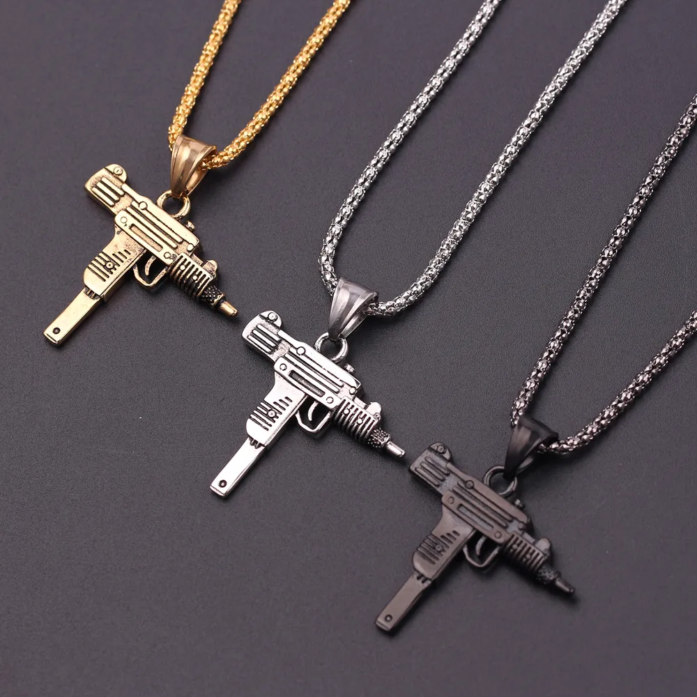 Collane con ciondolo Personalità Uzi Pistola a forma di collana per donne uomini Bar Accessorio per feste Gotico Uomo Punk Hip Hop Catena_voghion.com