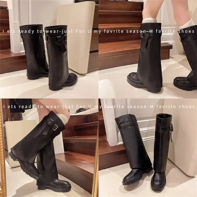 Design Sense Lång tub Tjocksulad Knight Fashion Retro Executive Pants Boots 240930_voghion.com