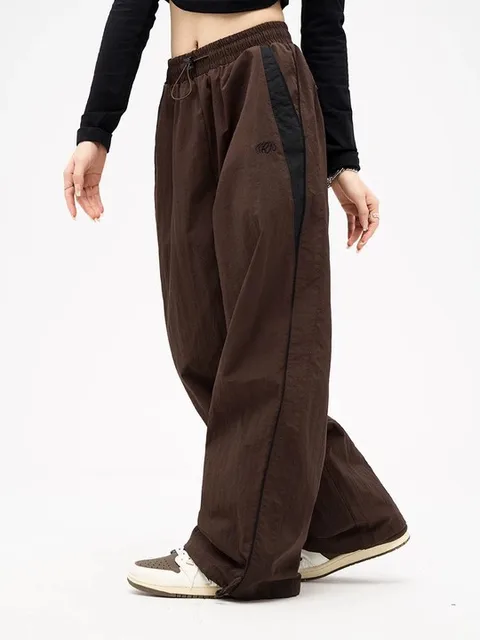 hot selling Women Spring Retro Solid Loose Drawstring Trousers Casual Joggers Baggy Wide Leg Sweatpants Mid Waist Sporty Y2k Female_voghion.com