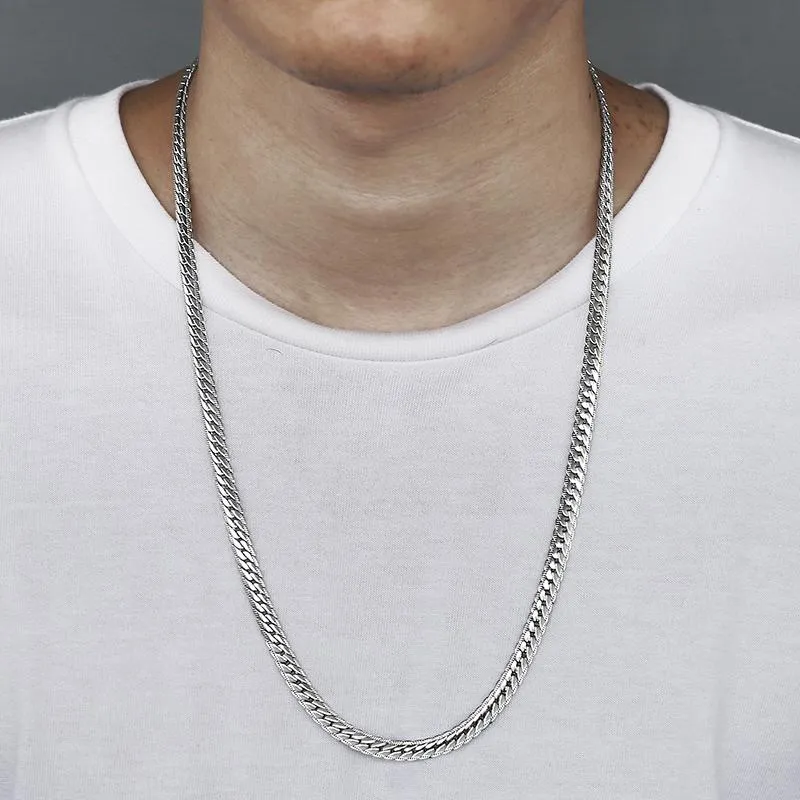 Cuban Link Chain Necklace Hammered Rombo Style White Gold Filled_voghion.com
