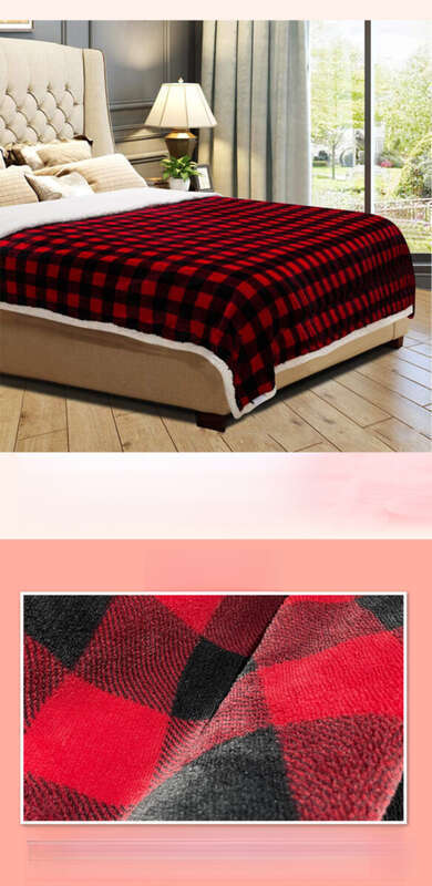 Facecloth Double Layer Classic Red And Black Plaid Printed Lamb Plush Car Nap Blanket_voghion.com