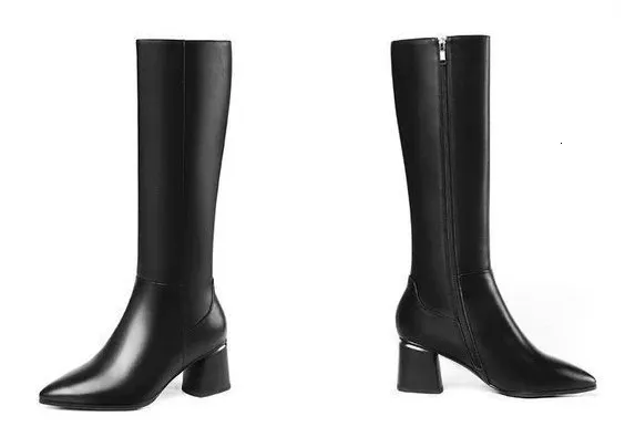 Winter Long Shoes Woman For Knee High Shaft Footwear Leather Womens Boots Fur Brown Pointed Toe Chic And Elegant Fashion_voghion.com