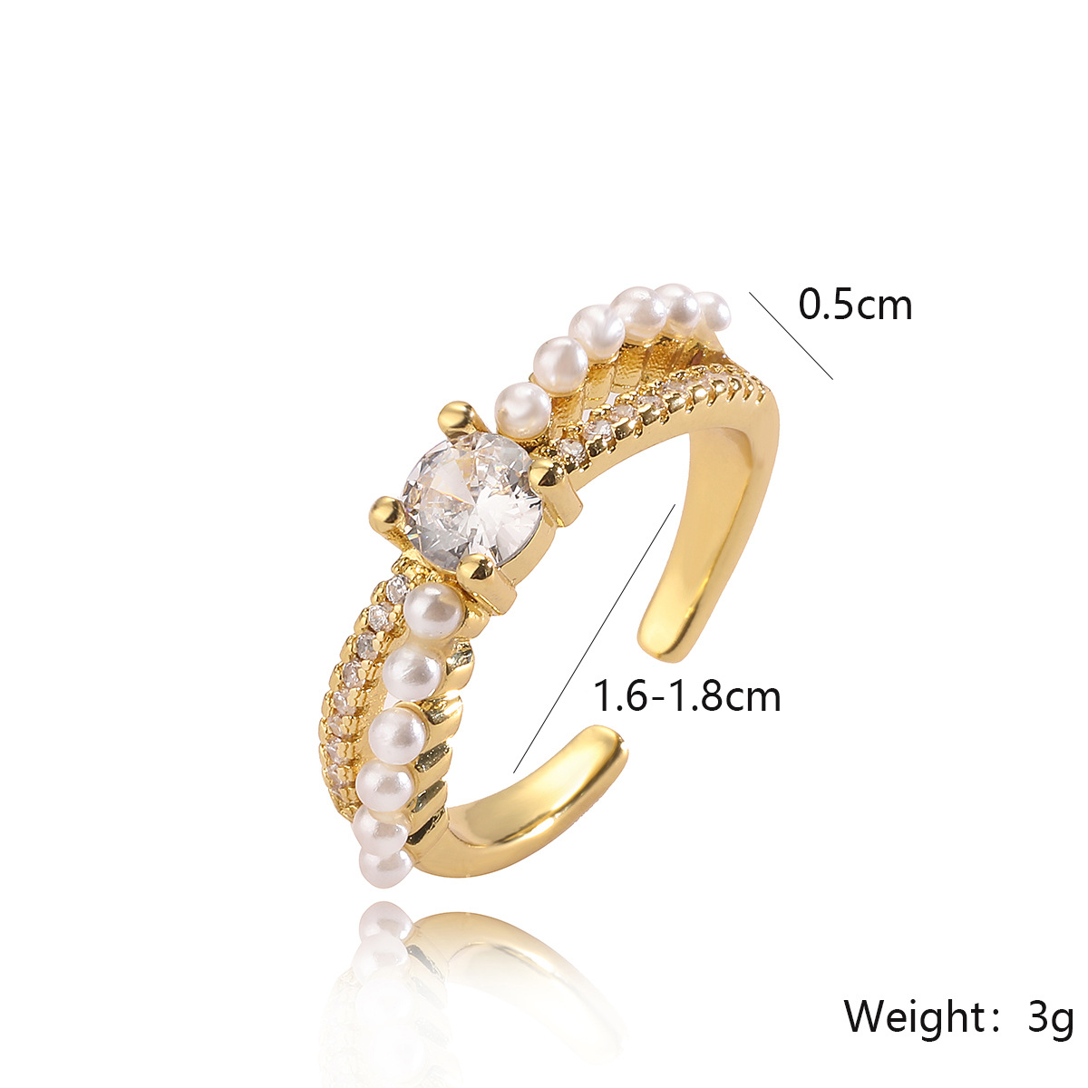 Australesch Moud Kofferplatéiert Echtgold Zirkon Perl Geometrisch Oppen fir Damen Klengen a Luxusring_voghion.com
