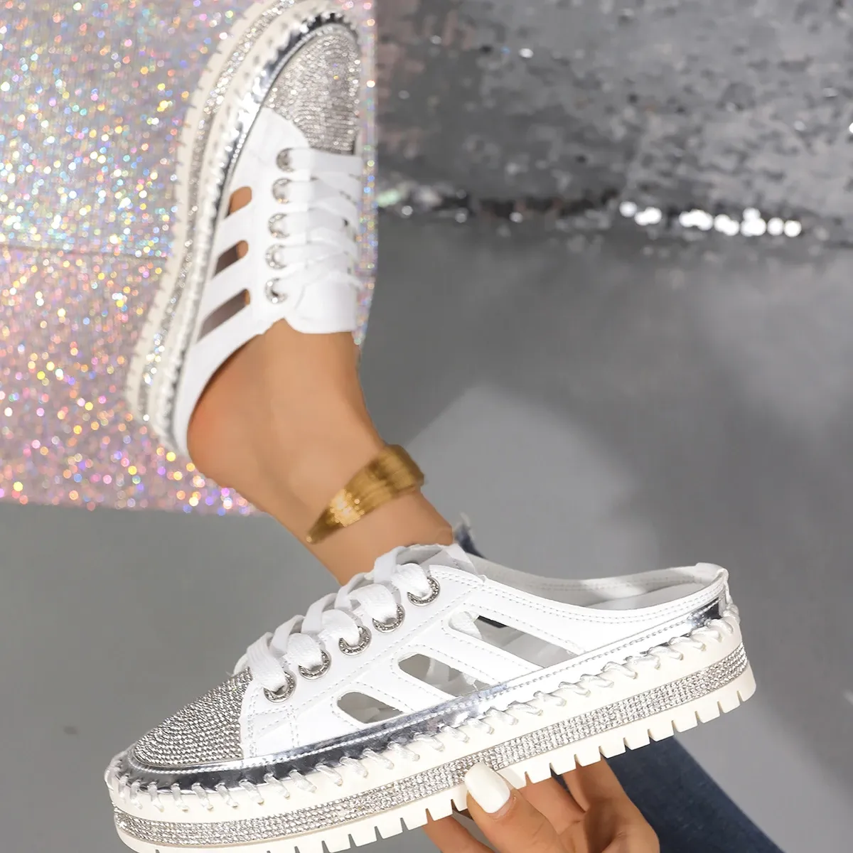 trend Woman Crystal Half Slippers For Women Flat Platform Comfortable Elegant Shoes Bg Women's Sandals 1b46 Platm_voghion.com