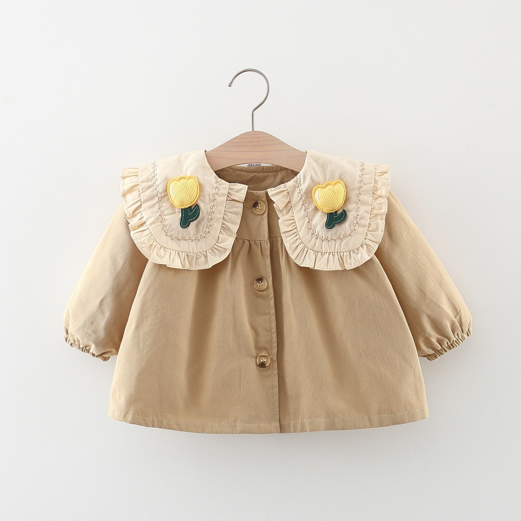 Baby Girl Windbreaker Flower Ruffled Doll Collar Coat Trendy Children's Clothing_voghion.com