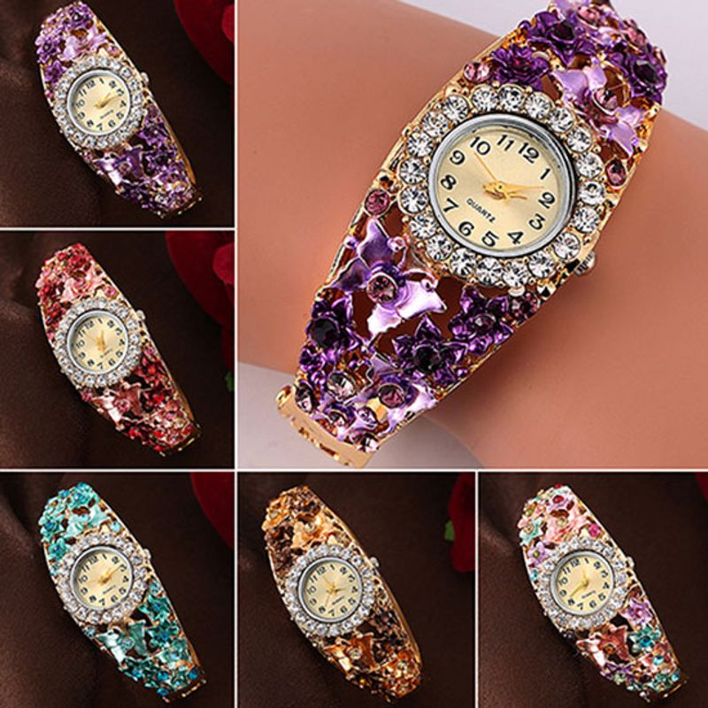 Yamaler Women \ 's Flower Butterfly Dress Watch Round Dial Strass Bracelet Montre-bracelet_voghion.com
