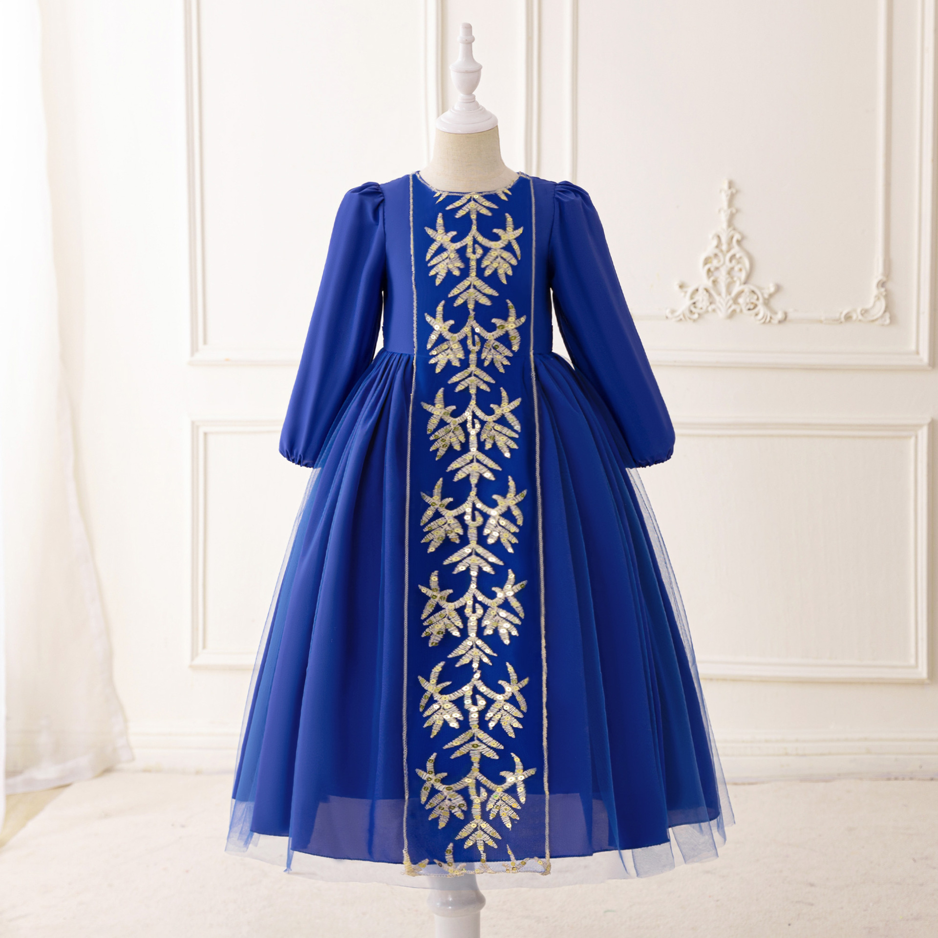 Abito per mamma e bambini, elegante abito musulmano per bambini ricamato in oro_voghion.com