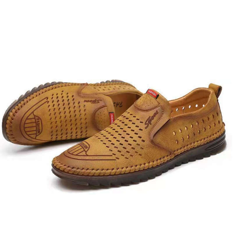 Sandali estivi in tessuto con mocassino, traspiranti, con foro, scarpe da uomo di mezza età_voghion.com