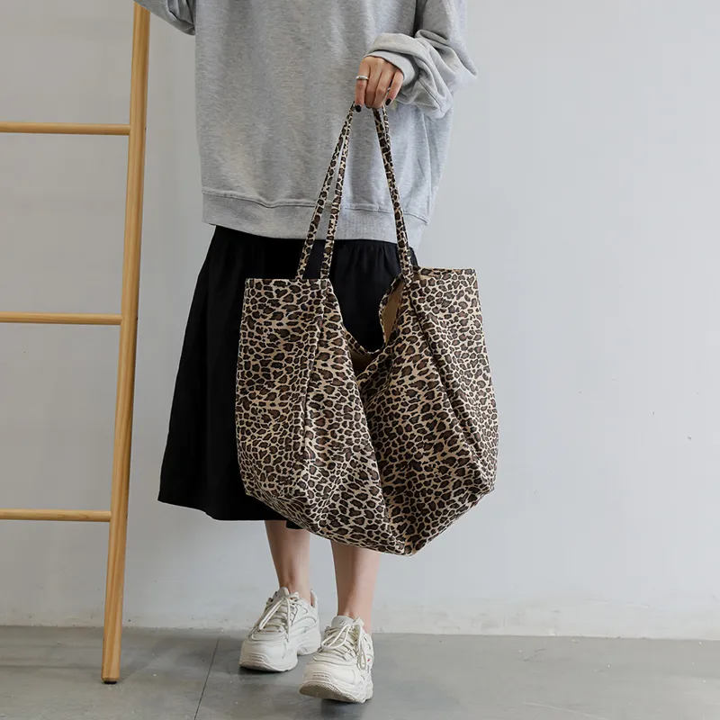 Große Kapazität Leopard Druck Leinwand Handtasche Für Frauen Schulter Weibliche Neue Mode Designer Shopping Casual Tote Tasche_voghion.com