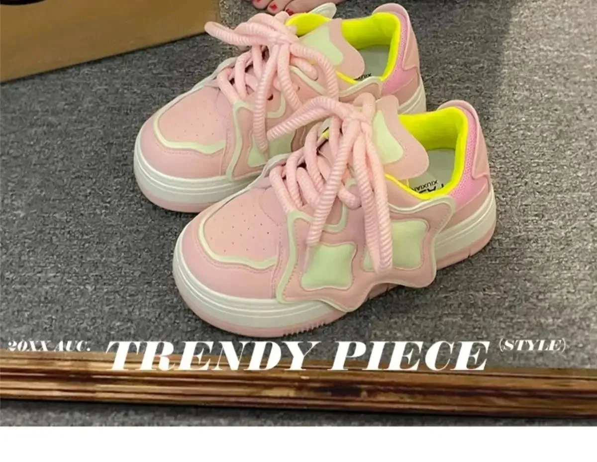 Pink Blue Platform Sneakers Women Kawaii Sports Shoes Casual Tennis Female Flats Vintage Chunky Footwear Korean Cute_voghion.com