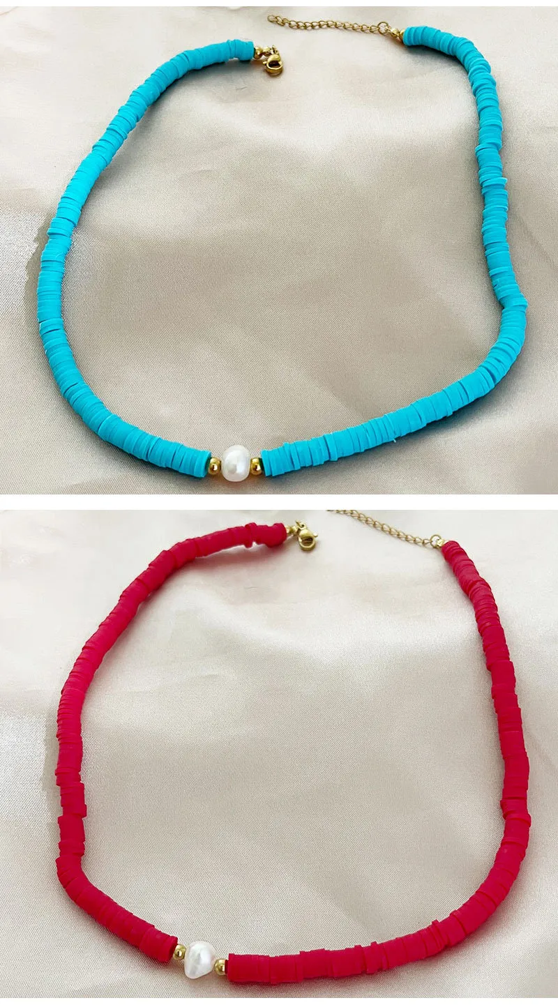 Collane con ciondolo Collana con perline di riso Argilla polimerica Perla Originalità Colore pieno Lavorazione a mano Regolabile Moda bohémien_voghion.com