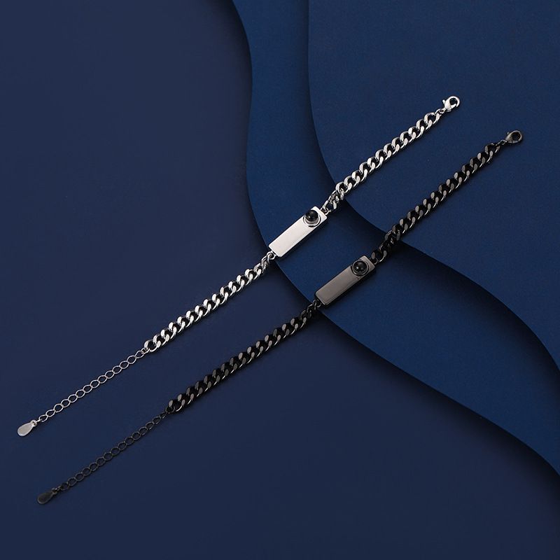 Men's Cuban Chain In 100 Languages, I Love You, Projection Photo, Customized Couple Bracelet_voghion.com