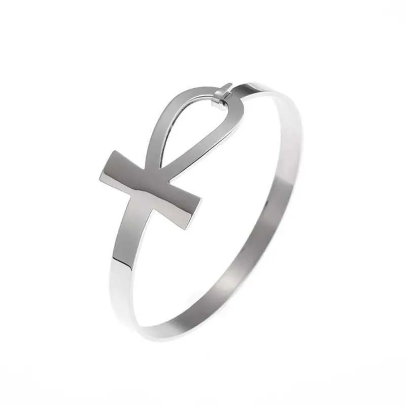 Bracciale rigido croce ankh donna acciaio inox gioiello religioso_voghion.com
