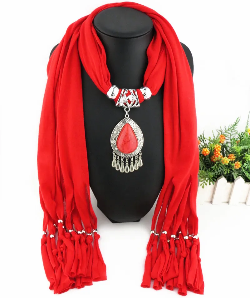 Pendentif goutte d'eau en résine polyester pompon jersey ethnique écharpe accessoires_voghion.com