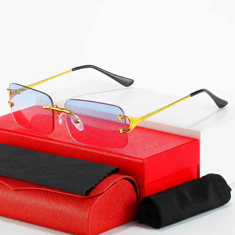 fashion factory mens rimless sunglasses metal square designer womens sun glasses hexagon model brown golden edge eyewear_voghion.com