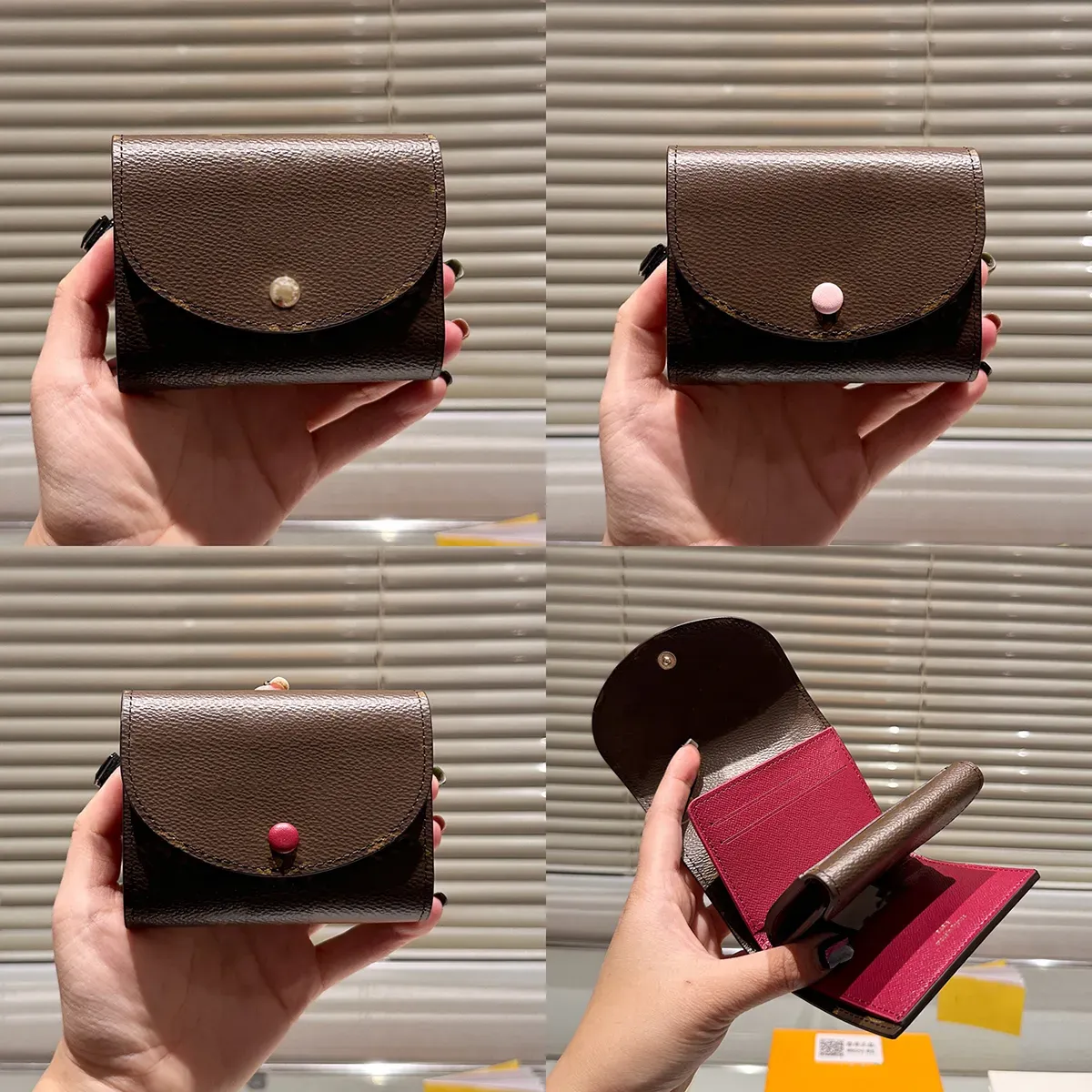 Designer Women Rosalie Flowers Pattern Short France Brand L Cowhide Leather Three Fold Card Holder Wallet Lady Coin_voghion.com