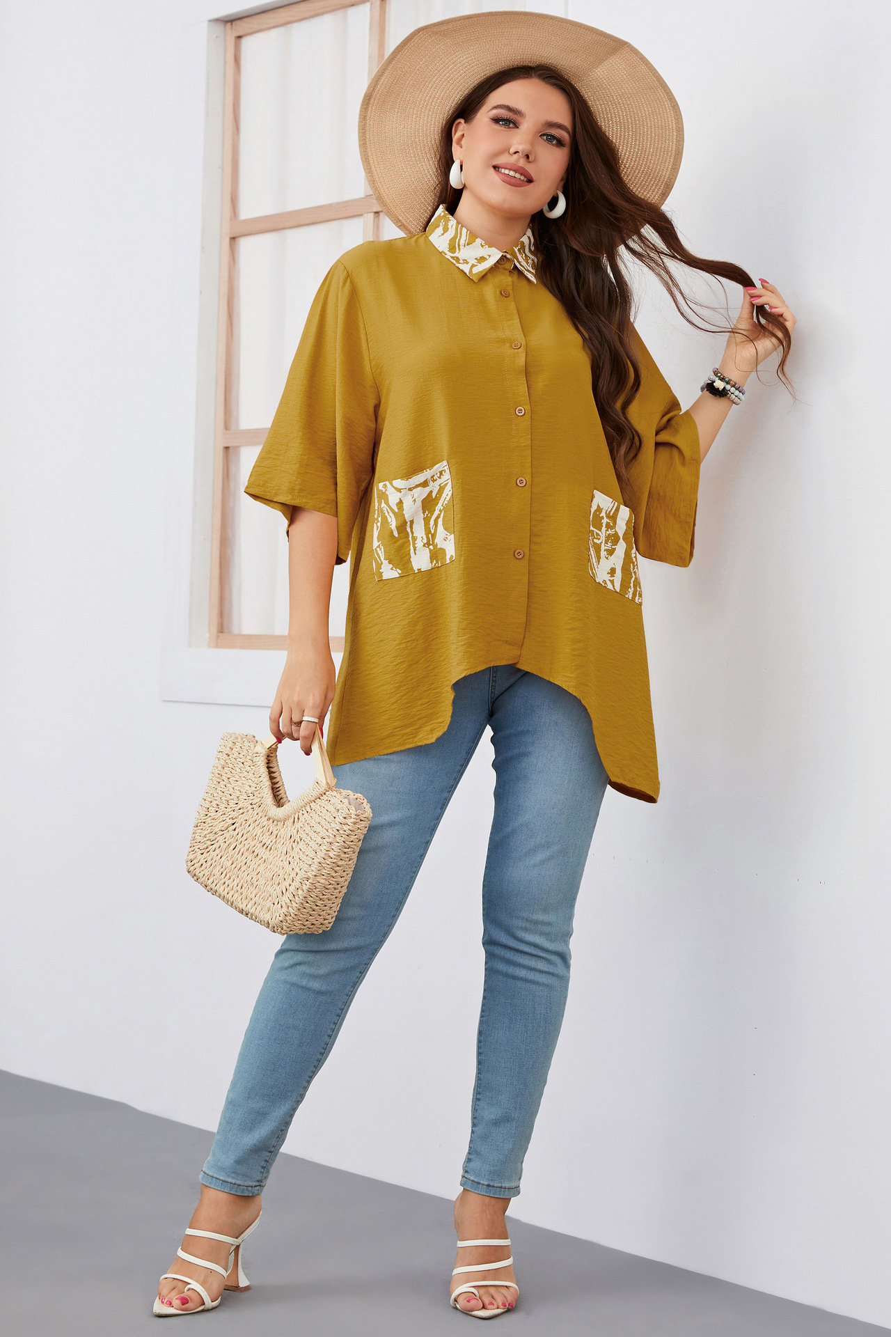 Women's loose irregular large size shirt fat girl fashion tops_voghion.com