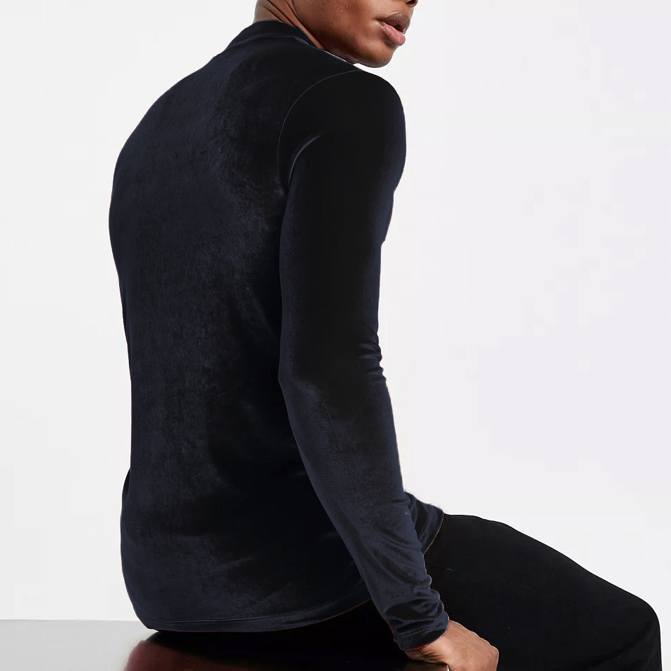 abbigliamento maschile t-shirt a maniche lunghe dolcevita in velluto dorato caldo e versatile top traspirante alla moda camicia da fondo_voghion.com