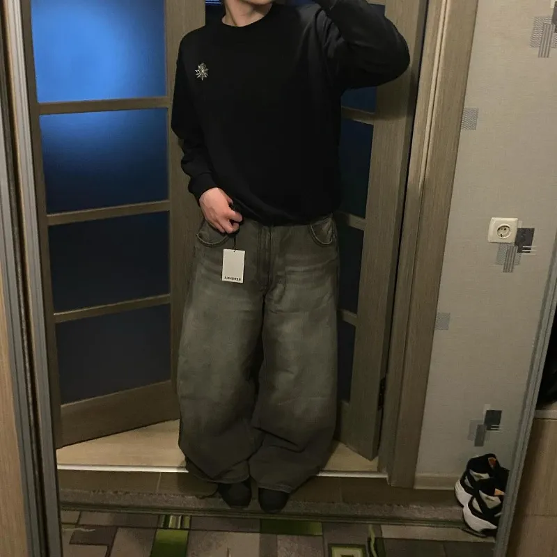 Jeans pour hommes streetwear Haruku couleur unie délavé baggy hommes Y2K mode rétro punk décontracté joker gothique taille haute large_voghion.com