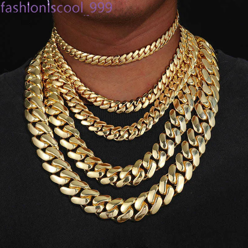 Collane a maglie cubane Hip Hop Miami in rame di alta qualità, inserti micro placcati in oro vero, chiusura con diamanti puliti e brillanti_voghion.com