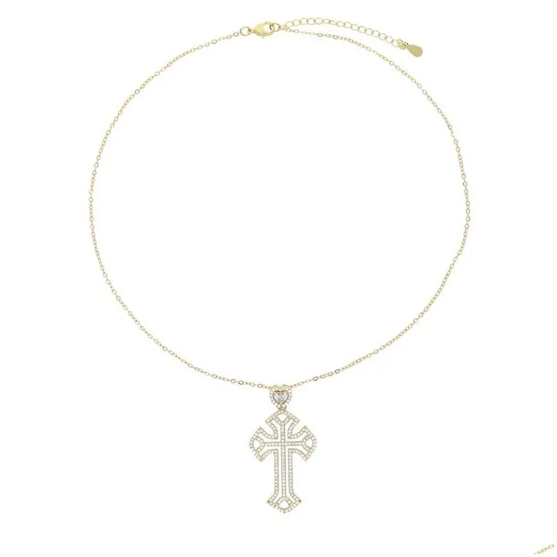 Pendant Necklaces 2024 New Styles Fashion Cross Necklace Paved Heart Cz Love For Women Mom Ice Out Jewelry Drop Delivery_voghion.com