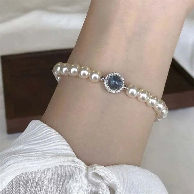 Elegant Pearl And Aquamarine Gemstone Bangle For Wedding Gift_voghion.com
