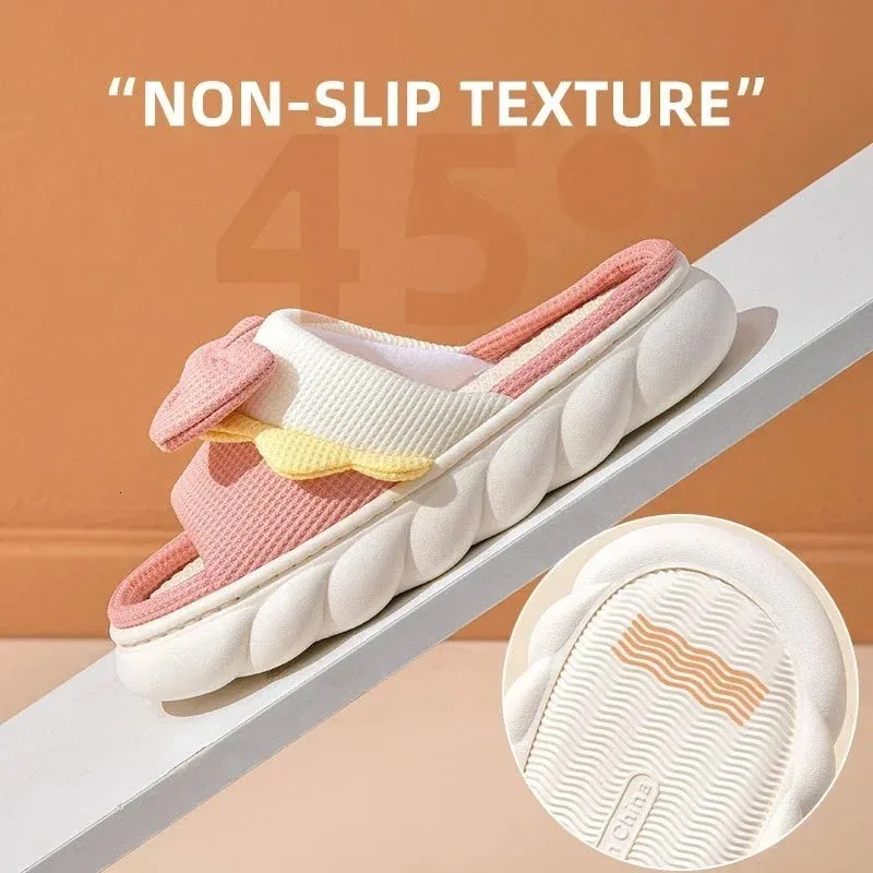 Pantufas femininas antiderrapantes para ambientes internos, chinelos confortáveis de algodão, chinelos baixos com laço fofos, chinelos para casais, primavera-verão_voghion.com