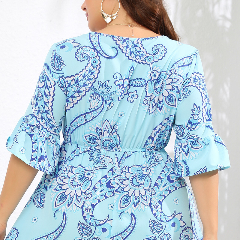 Women's leisure vacation plus size dress trumpet sleeve long skirt 200 catties can wear_voghion.com