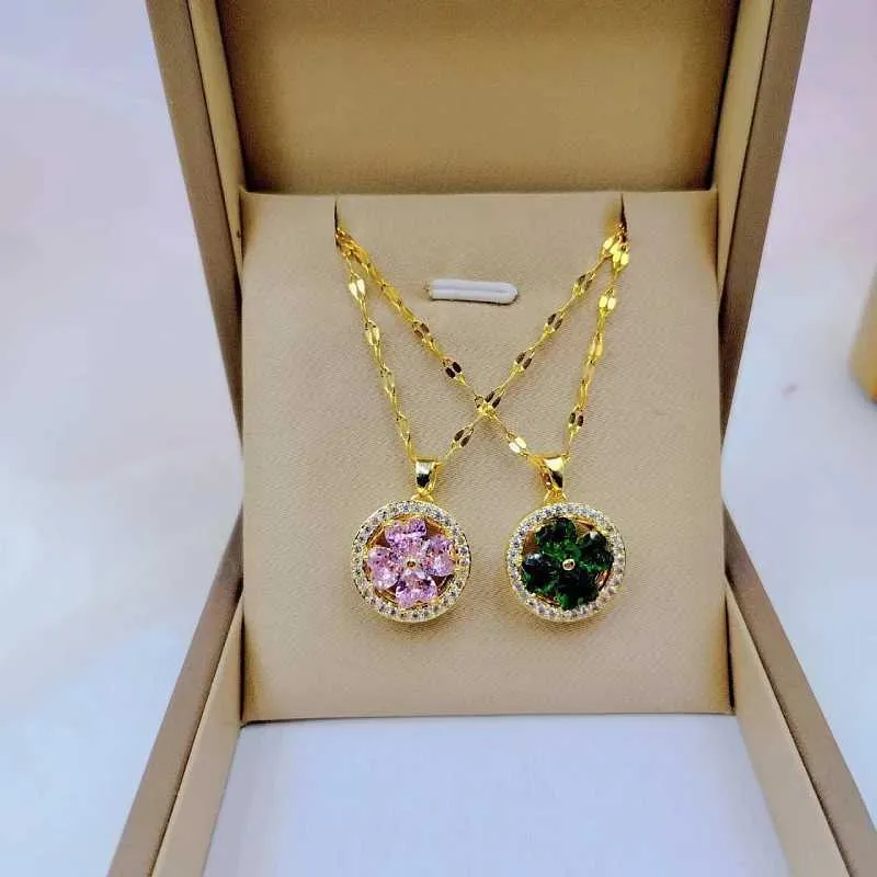 Halsketten Mode Charme Grüne Halskette Klassische Vintage Rosa Blume Klee Herz Schlüsselbein Kette Anhänger Geschenk_voghion.com