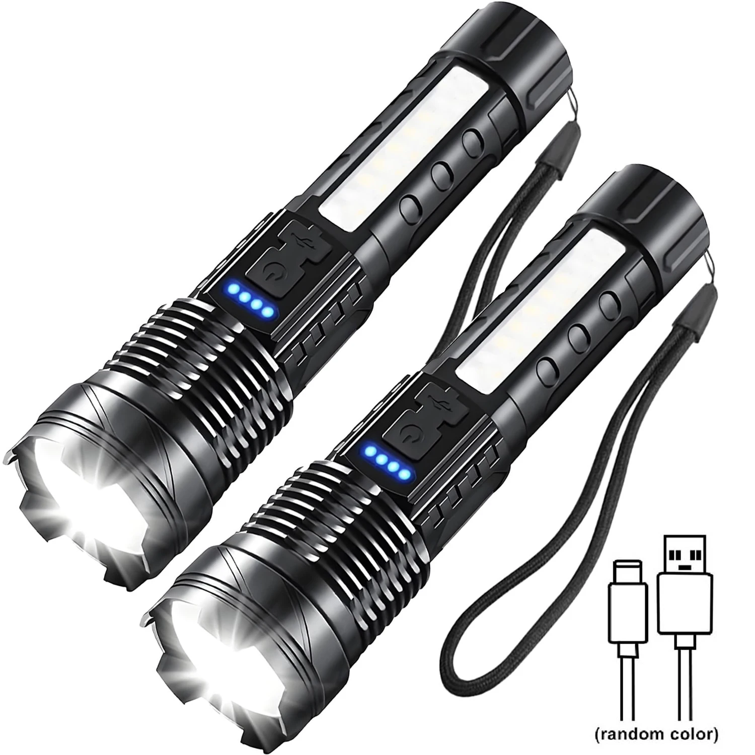 Lampe torche LED rechargeable, lampe torche portable ultra-lumineuse, 7 modes avec éclairage de travail COB, lampe torche tactique pour la maison_voghion.com