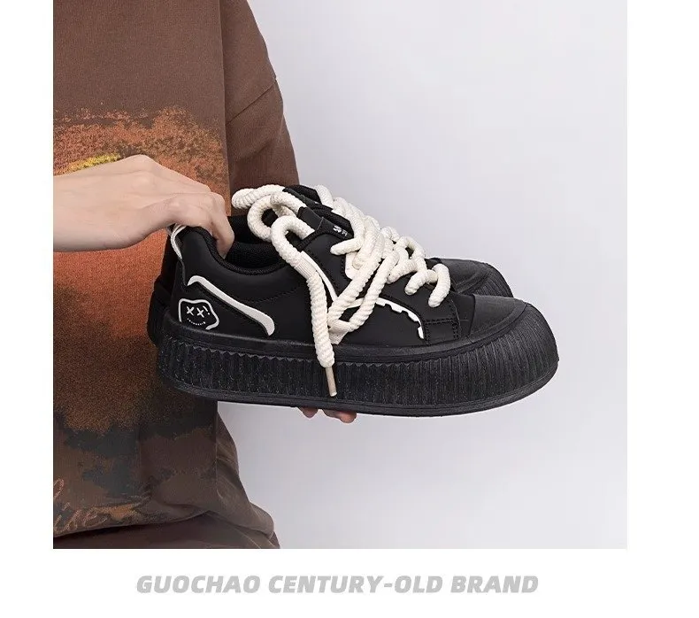 Rund tå med tykke såler af lærred, patentlæder, søde, afslappede, åndbare, komfortable, skridsikre, moderigtige boardsko_voghion.com