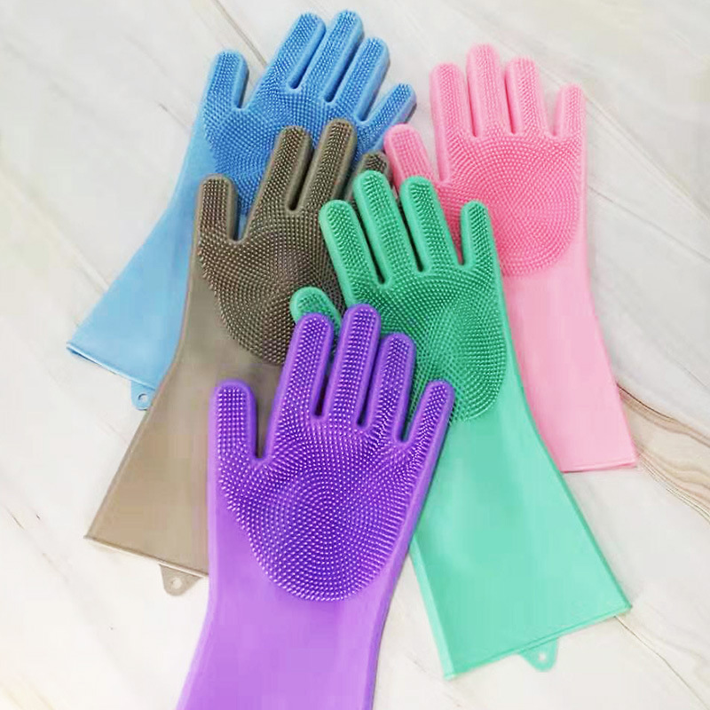 Geschirrspül-Schrubbhandschuhe aus Silikon, Wärmedämmung, verschleißfeste Küchen- und Haushaltsreinigungshandschuhe_voghion.com