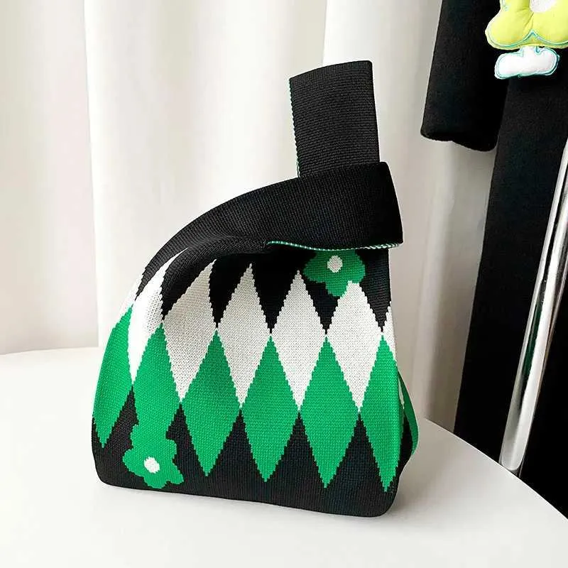 New Warm Mini Knot Wrist Handmade Knitted Fem Casual Colorful Plain Handbag Student Reusable Shopping Party Bag Y241106_voghion.com