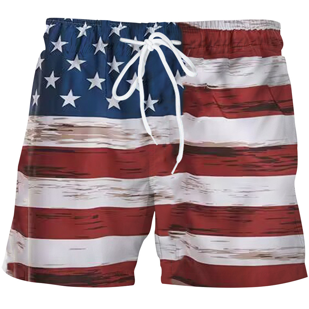 Summer New Beachwear Short d'impression numérique 3D pour drapeau du jour de l'indépendance des sports pour hommes_voghion.com