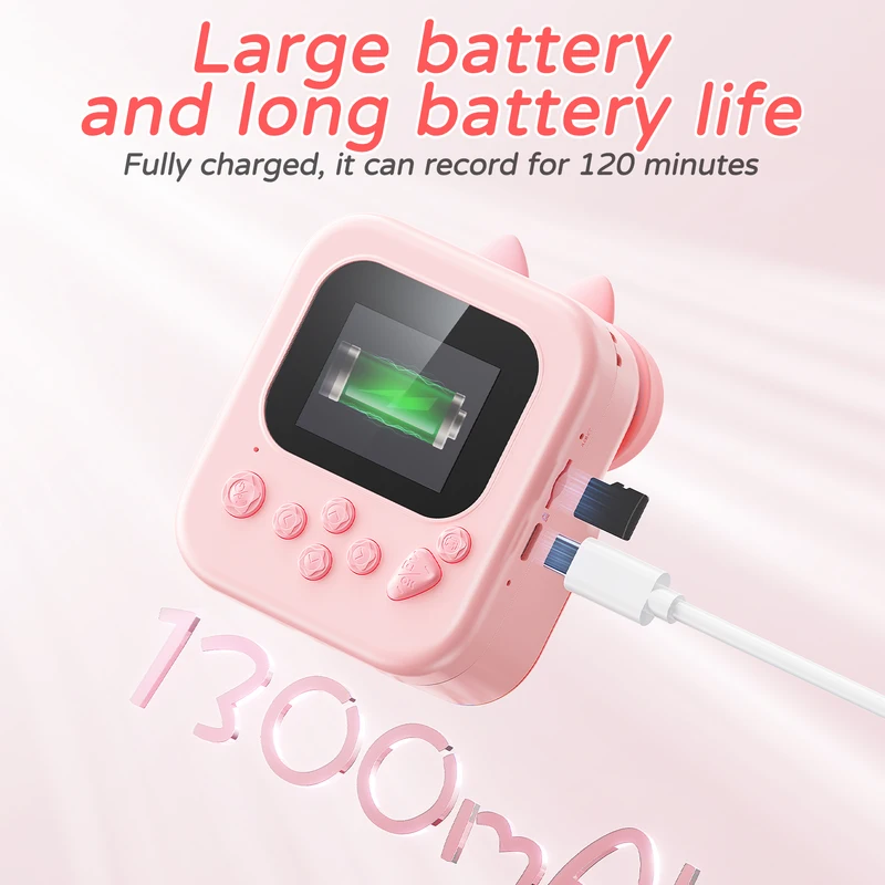 Aparat dla dzieci z funkcją natychmiastowego drukowania 16x, aparat dla kota z papierem do drukowania 1080p, aparaty dla królików, prezenty świąteczne i urodzinowe dla dzieci_voghion.com