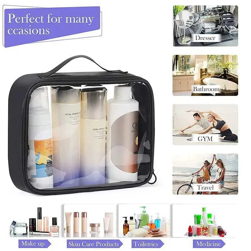 Organizzatore per cosmetici da viaggio portatile, trasparente, impermeabile, grande capacità, borsa da donna per il trucco._voghion.com