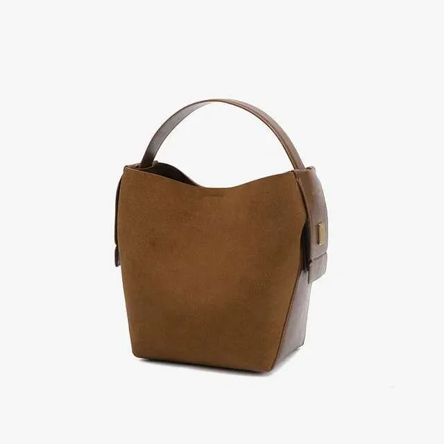 Borsa a tracolla invernale da donna originale in pelle scamosciata casual, nuova a secchiello_voghion.com