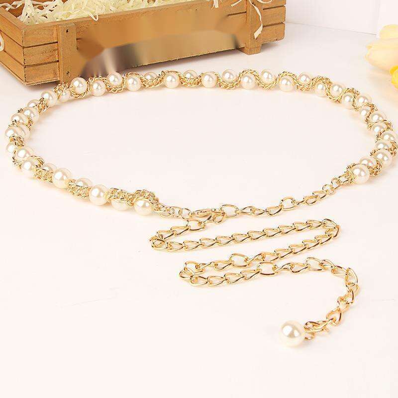 Neue Damen-Metall-Taille, modisch, elegant, vielseitig, Perlen-Aluminium-Kette, gepaart mit Gürtel_voghion.com