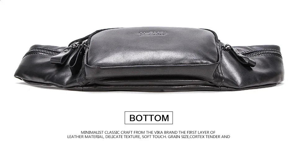 CONTACTS Rindsleder Herren Casual Kleine Gürteltasche für Handy und Kreditkarten Reise-Brusttasche 240829_voghion.com