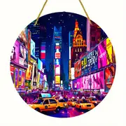 Neon City Night Acrylic Sign - 8" Round Window Art. Vibrant Party Decor For Holidays Or As A Stylish Gift._voghion.com