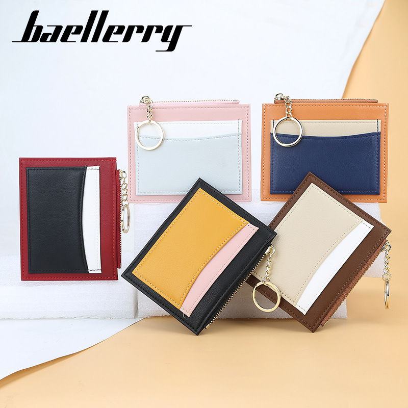 Baellerry – porte-cartes pour femmes, version coréenne, épissage en PU, fente multi-cartes, fermeture éclair, porte-cartes, porte-monnaie compact à la mode_voghion.com