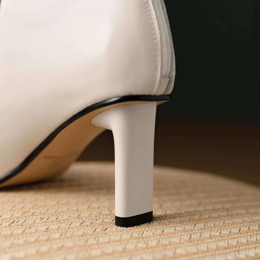Cow Leather Pointed Toe High Heels Zipper Modern Warm Winter Shoes Concise Fashion Solid Elegant Ankle Boots_voghion.com