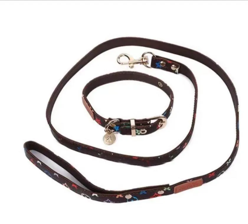 Guinzagli con retro in PU e lettera, in pelle, con collare Teddy, per passeggiate con cani e gatti, con fiori, di design, per animali domestici_voghion.com