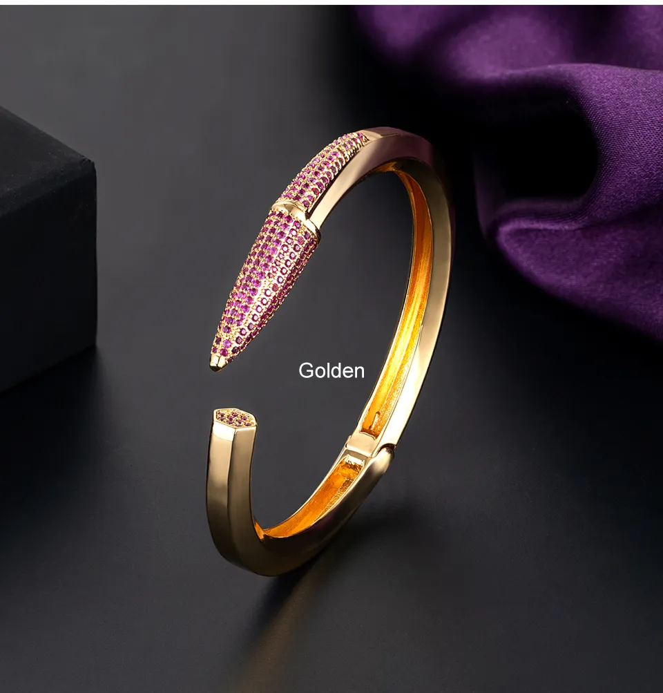 Bangle Woman Mixed Trendy Pencil Designs Cuff For Ms Wedding Purple Full Cubic Zircon Crystal Dubai Golden Party_voghion.com