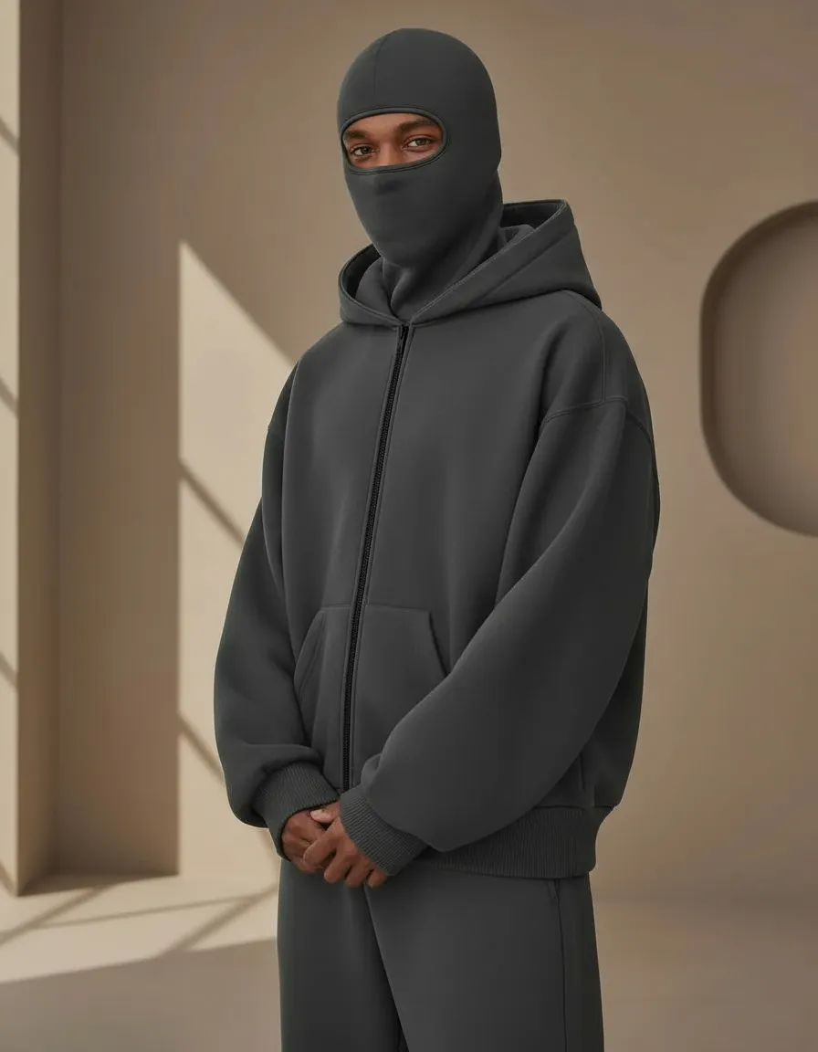 Men's Hoodie With Full Zip And Balaclava Design_voghion.com