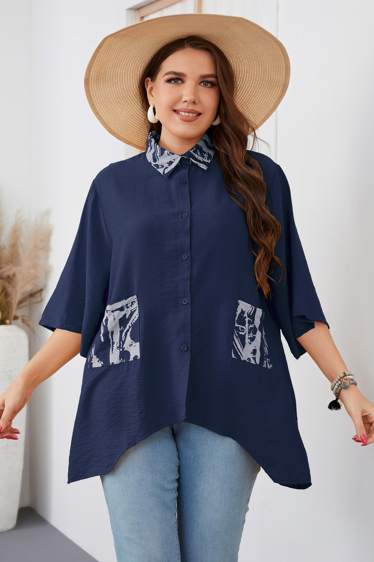 Women's loose irregular large size shirt fat girl fashion tops_voghion.com