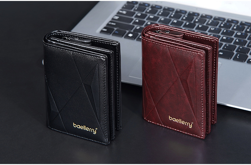 New men's short wallet baellerry multi-card slot zipper wallet retro vertical style wallet men_voghion.com