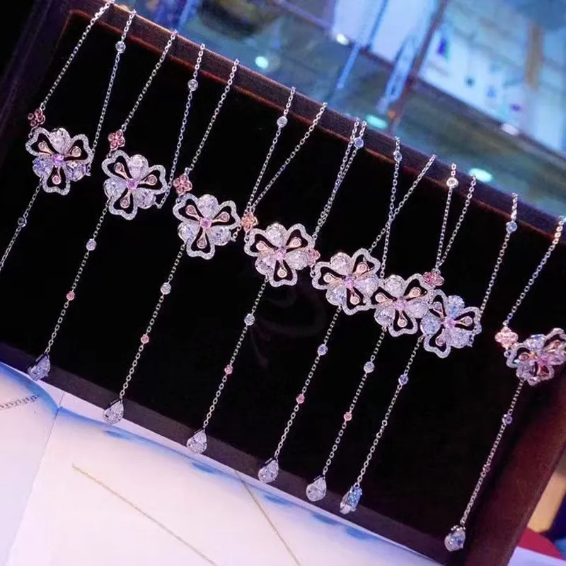 Collier à fleurs en chaîne pour femme, bijoux fins, chaîne romantique en argent sterling avec zircon cubique_voghion.com